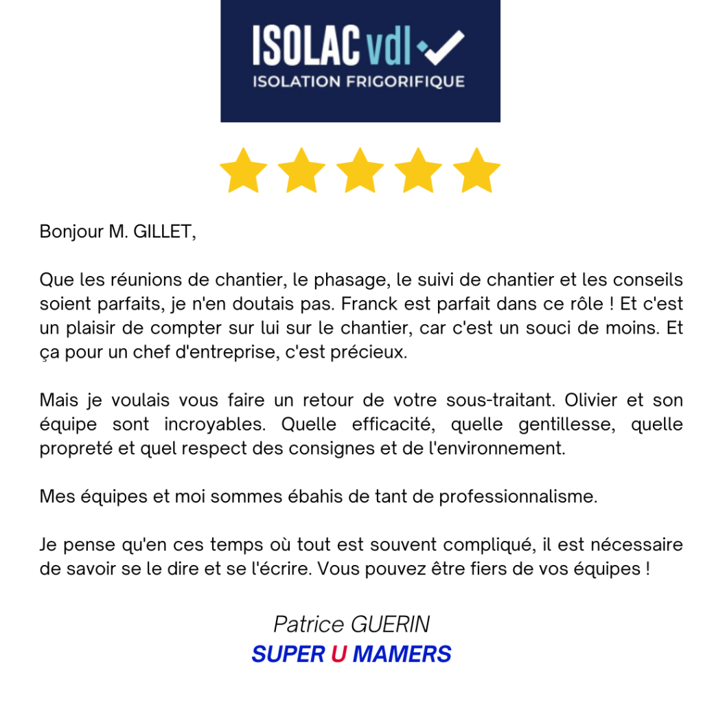 Avis client Isolac du Super U de Mamers